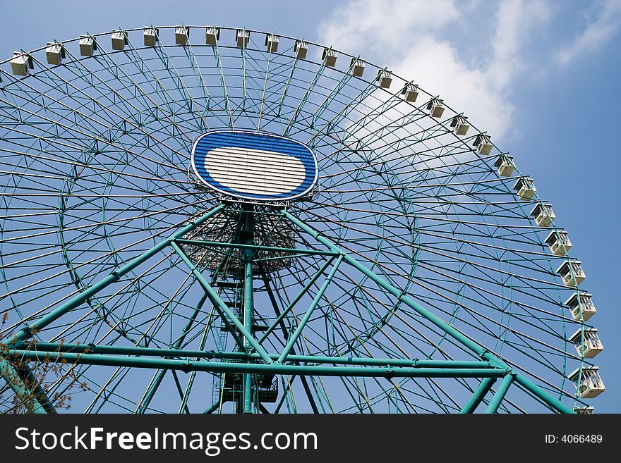 Amusement Park: Ferris Wheel, wide angle shot. Amusement Park: Ferris Wheel, wide angle shot