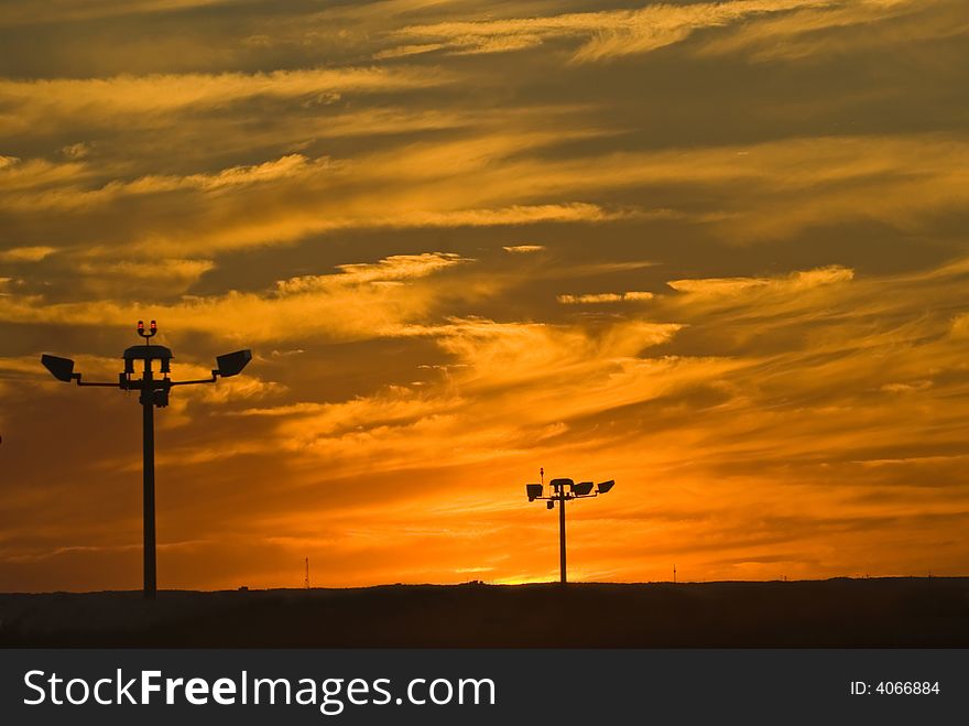 An amazing sunset, looking out over the airport.