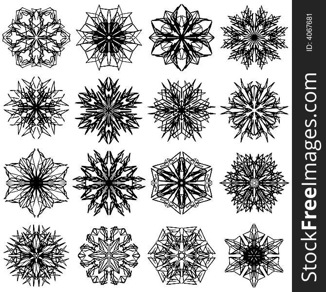 Many vector snowflakes on white. Many vector snowflakes on white