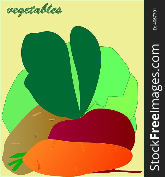 Vegetables - fine illustration on yellow