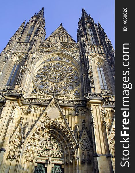 Czech Republic, Prague: frontal view of St Vitus cathedral. Czech Republic, Prague: frontal view of St Vitus cathedral