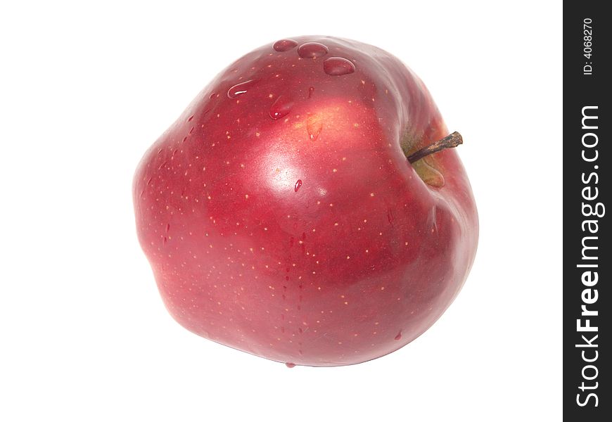 Red apple with drop water on white background