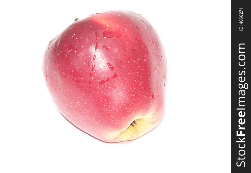Red apple with drop water on white background