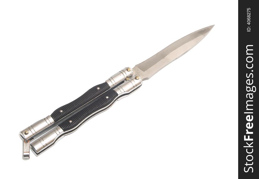 Flic knife with black half on white background