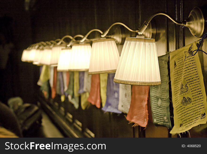 Row of lamps in cafe