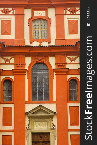 Czech Republic, Prague, castle: St George s Basilica and red facade. Czech Republic, Prague, castle: St George s Basilica and red facade