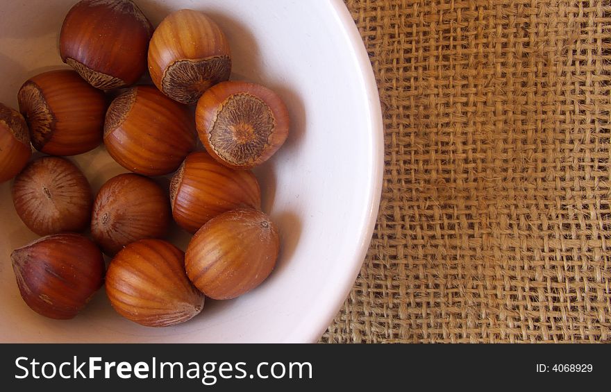 Hazelnuts lying in a bowl