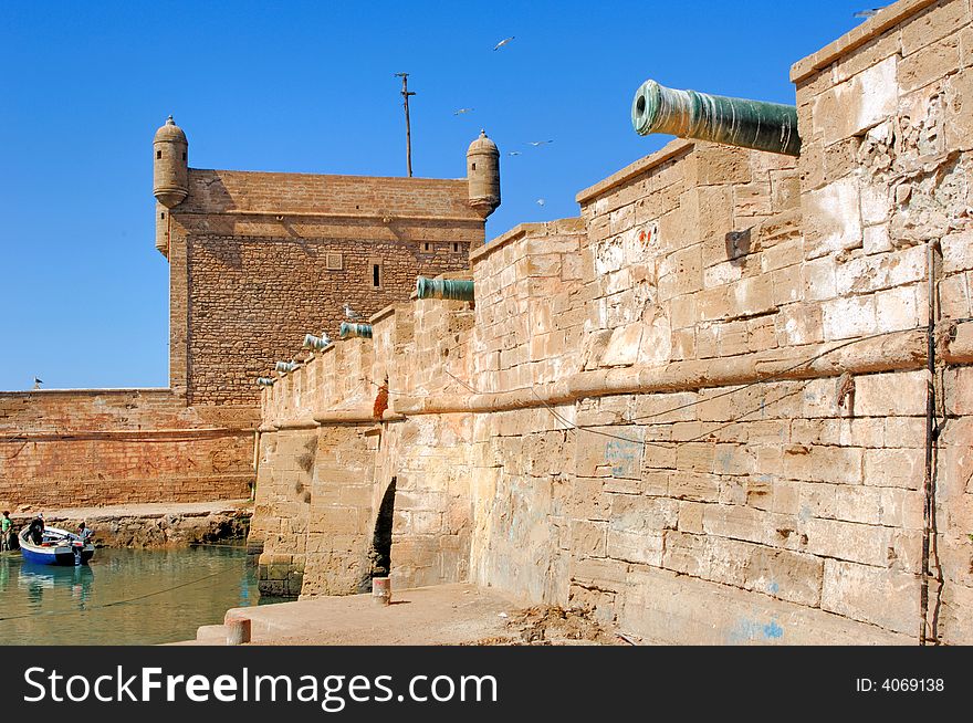 Morocco, Essaouira: fortress, cannons and blue sky