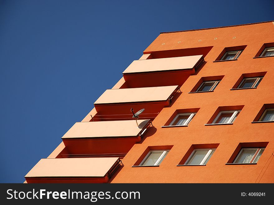 High building on the blue sky