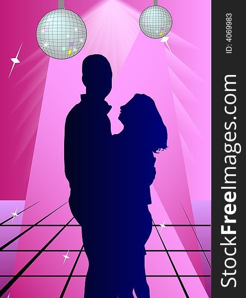 Man and woman dancing in disco illustration