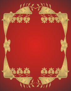 Abstract Gold Frame On Red Background - Stock Photo Abstract Gold Frame On Red Background - Stock Photo