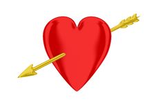 Red Heart Pierced With A Golden Arrow Stock Images