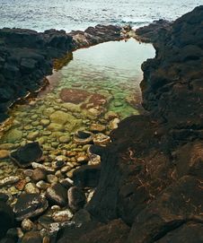 Kauai Coastal Black Lava Rock Pool Stock Image Kauai Coastal Black Lava Rock Pool Stock Image