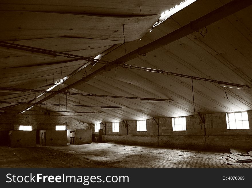 Stall in sepia colors with windows