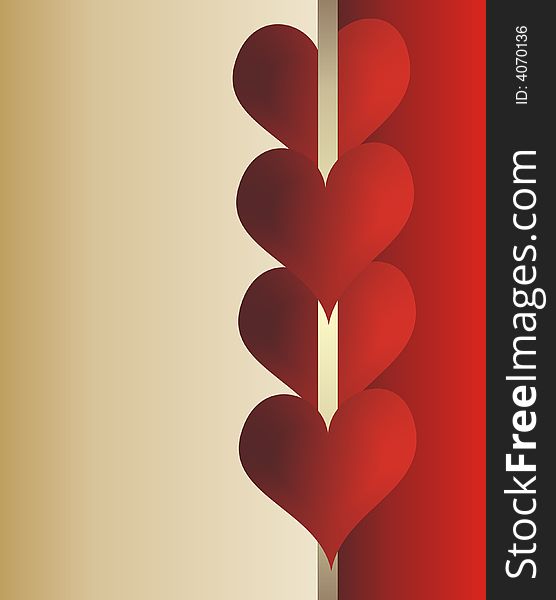 Valentines day greeting love card - hearts on gold background - illustration