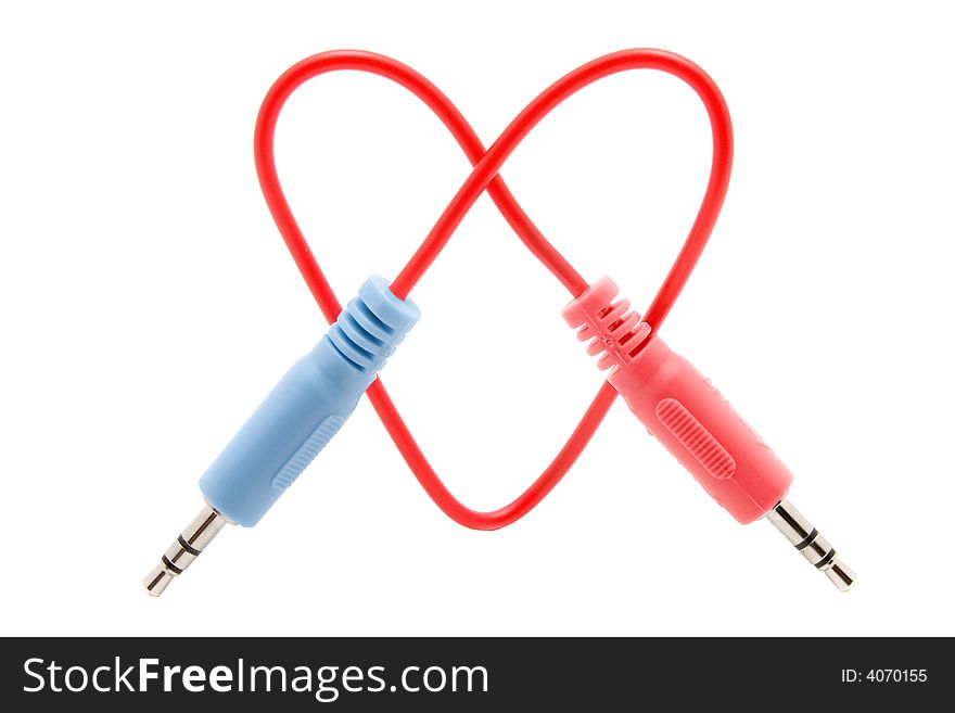 Cable connector heart with two colored jackplug. Cable connector heart with two colored jackplug