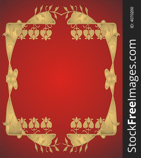 Abstract gold frame on red background - illustration