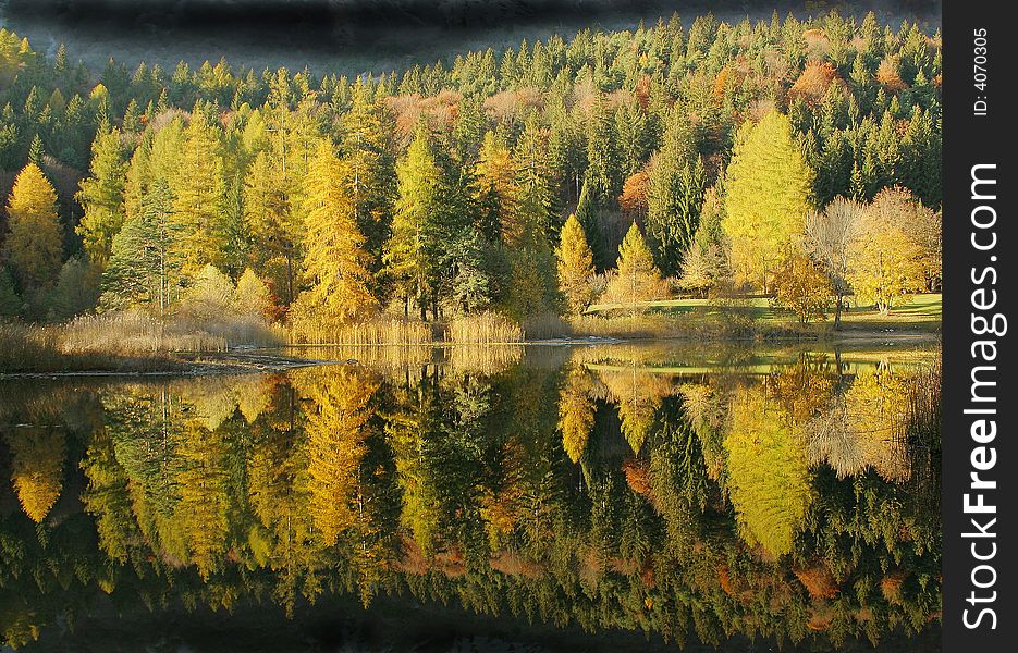 It's the little Cei lake, on the Trentino mountain in nord-west Italy in autumn. It's the little Cei lake, on the Trentino mountain in nord-west Italy in autumn.