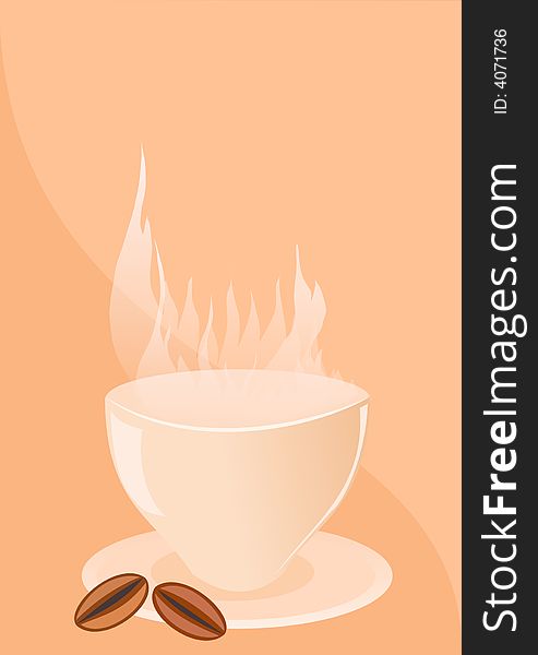Illustration of a coffee cup and coffe beans. Illustration of a coffee cup and coffe beans
