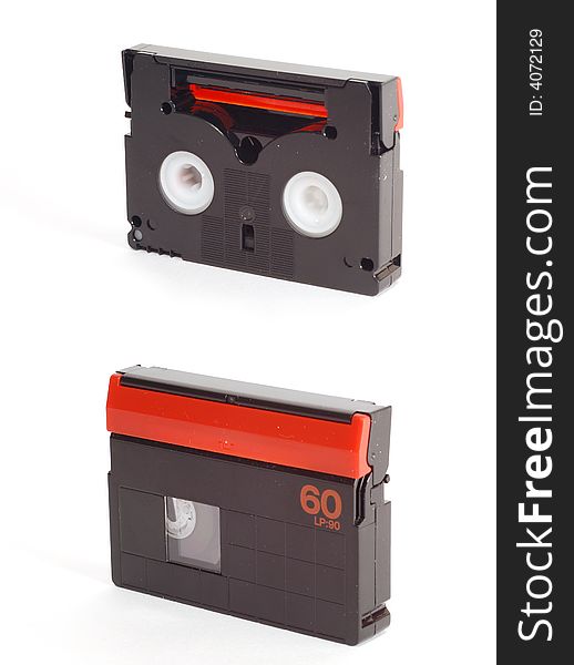 Two sides of a minidv tape cassette. Two sides of a minidv tape cassette