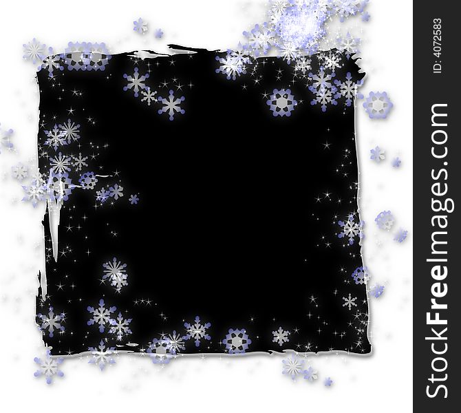 Mystical snowflakes and twinkles on black.