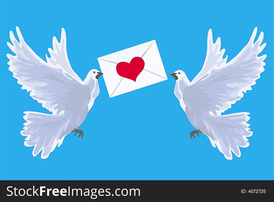 Illustration with pigeons to the Valentine's day. Illustration with pigeons to the Valentine's day