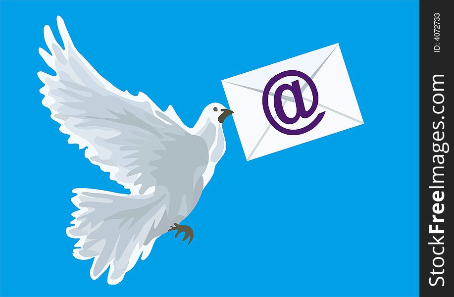 Illustration with a pigeon delivering an envelope. Illustration with a pigeon delivering an envelope