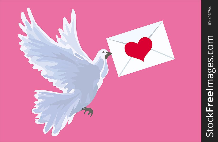 Illustration with a pigeon to the Valentine's day. Illustration with a pigeon to the Valentine's day