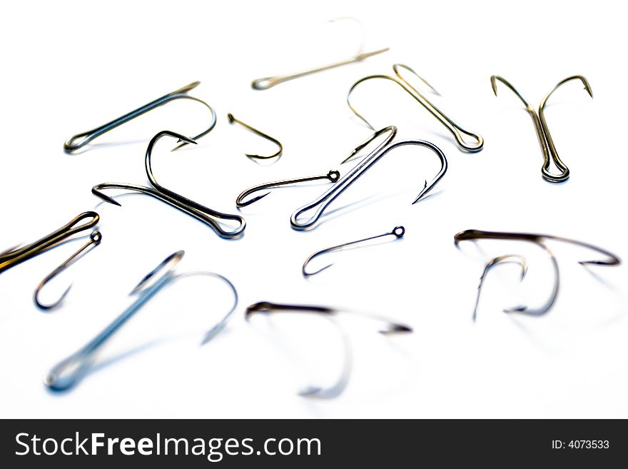 Set of fishing hooks on a white background