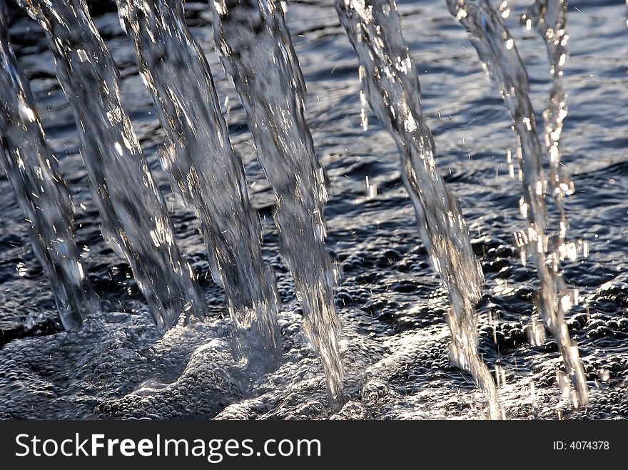 Cascading water in the sunlight