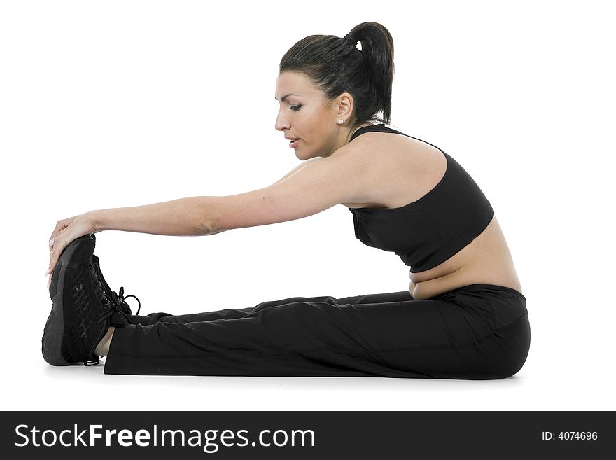 Woman practicing fitness  on  isolated background