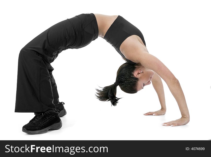 Woman practicing fitness  on  isolated background