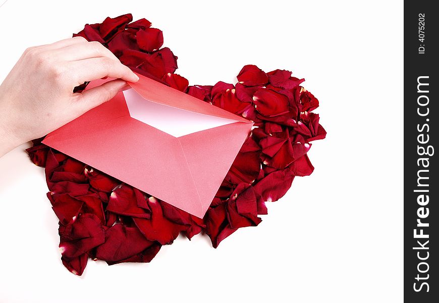 Envelope with rose petals/ love letter