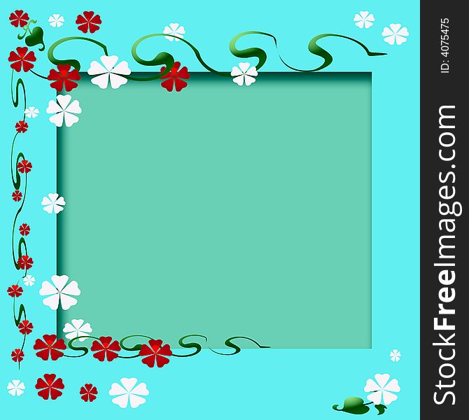 Scrapbook frame with flower garden accents on cutout center. Scrapbook frame with flower garden accents on cutout center