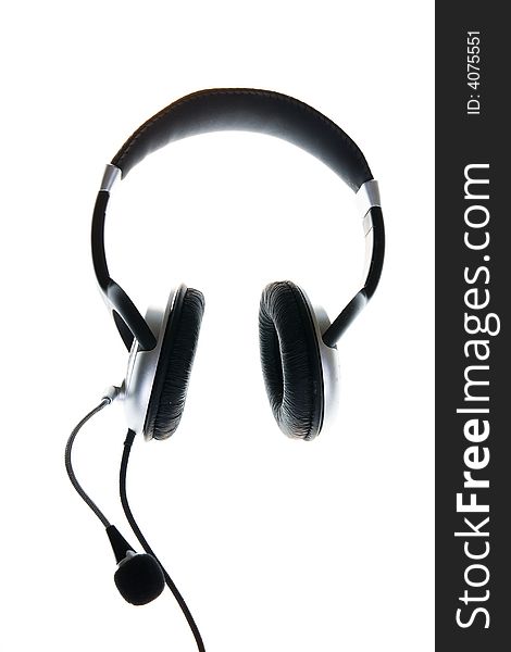 Headphones with a microphone on a white background