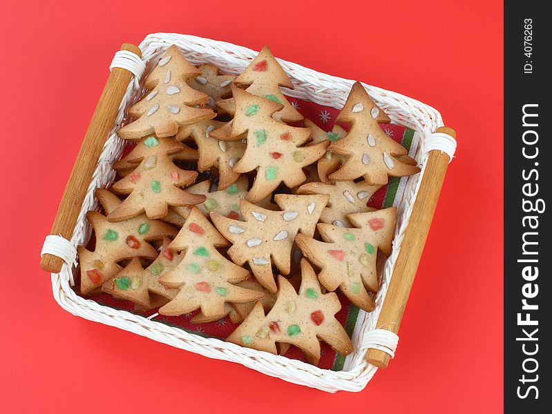 Christmas gingerbread cokies in a basket. Christmas gingerbread cokies in a basket