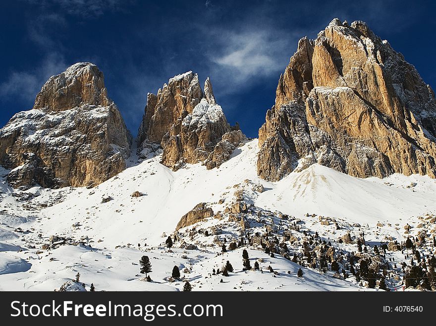 Snow capped Dolomite mountains