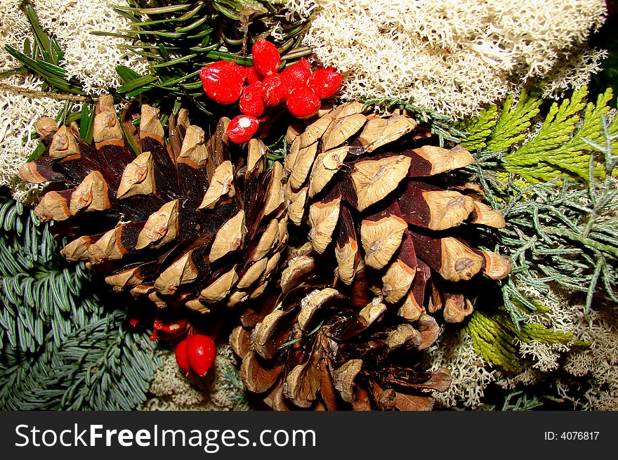 Pinecones in a christmas decoration