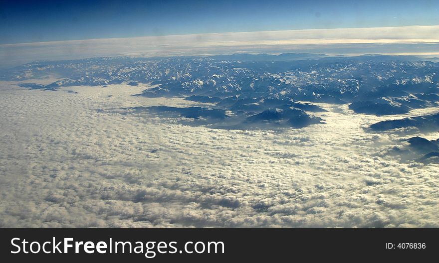 Mountains Pyrenees from sky in Spain