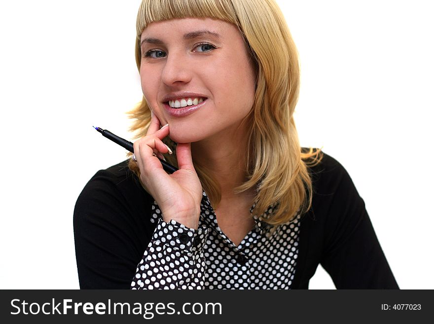 Young woman is smiling in office