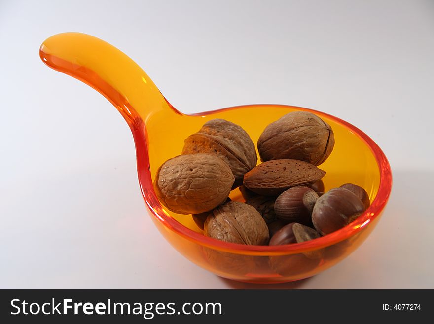 Nuts in an orange bowl