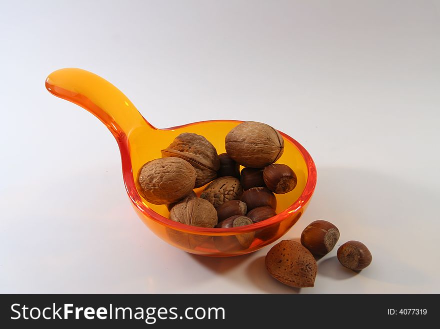 Nuts in an orange bowl