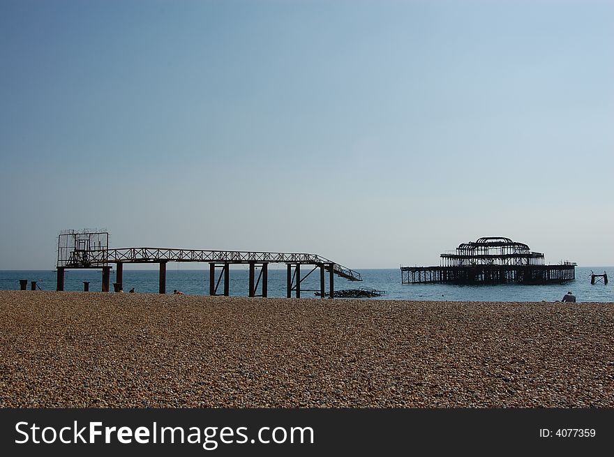 This photo was taken of Brighton beach showing the second pier which burned down.