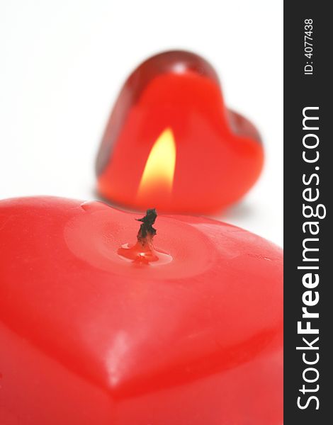 Valentine candle and Heart on white background.