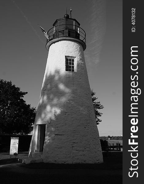 Concord Point lighthouse in black and white.