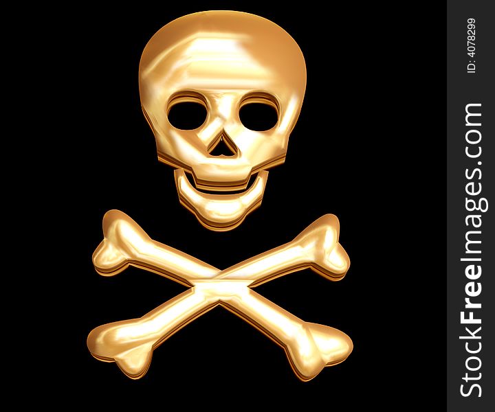 Golden skull and crossbones in 3D made from treasure