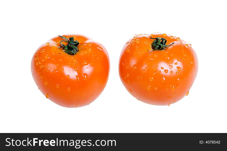 2 Fresh tomatoes on a white background