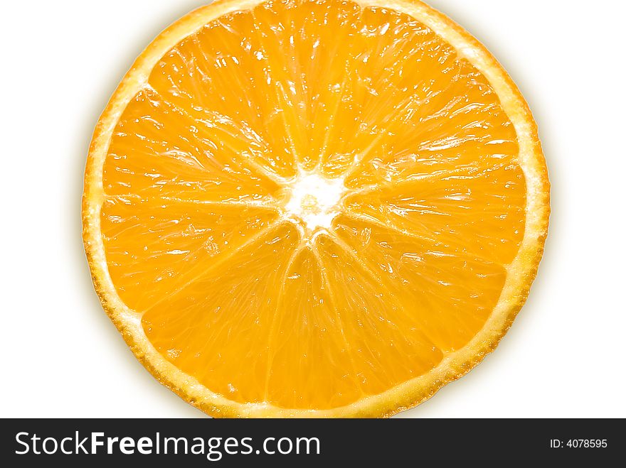 Fesh  slice of orange over white background. Fesh  slice of orange over white background