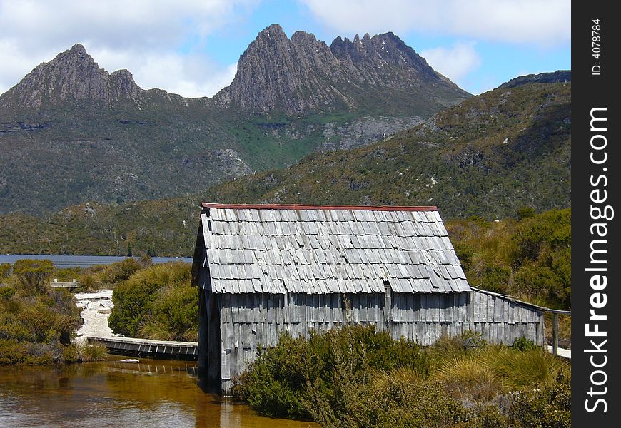 A boat house on lake in Cradle mountain, Tasmania. A boat house on lake in Cradle mountain, Tasmania