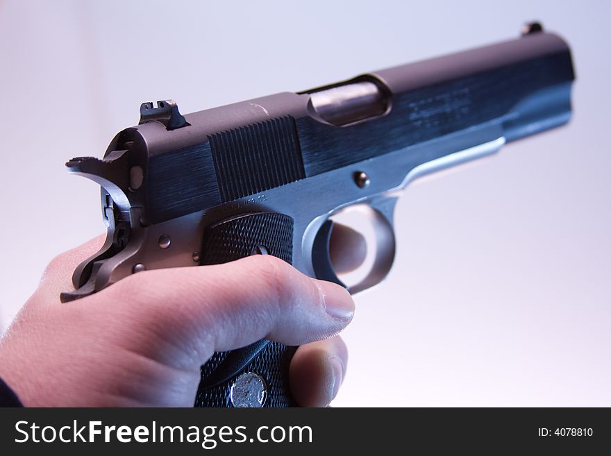 Semi-Automatic 41 Magnum Handgun. Isolated background